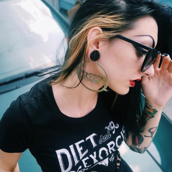 Creepy Girl Halloween Silver Oversized Hoop - Picture 3 of 3